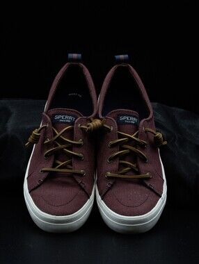 Sperry Women's Canvas Boat Shoes in Burgundy with Brown Laces